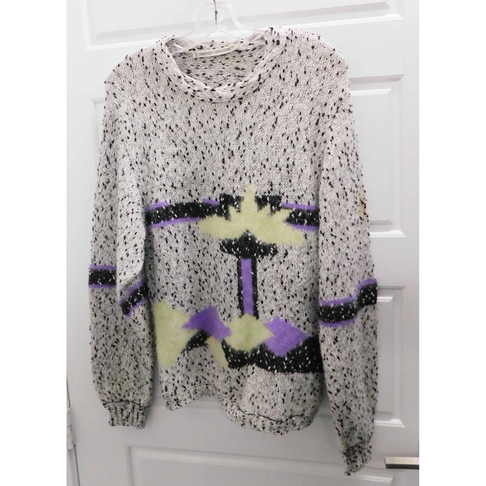Umberto Ginocchietti Women Sweater‎ MultiColor Palm Tree Angora Wool Pullover  L